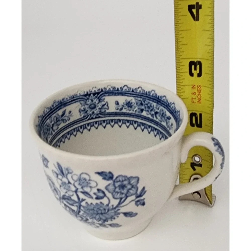 Wood's England Dorset Tea Cup Saucers 5pc Blue White Floral Vintage Transferware